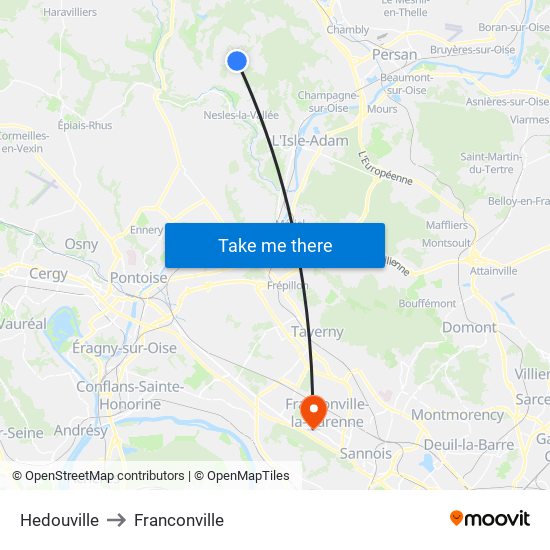 Hedouville to Franconville map