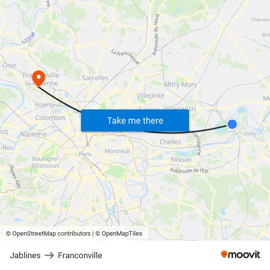 Jablines to Franconville map