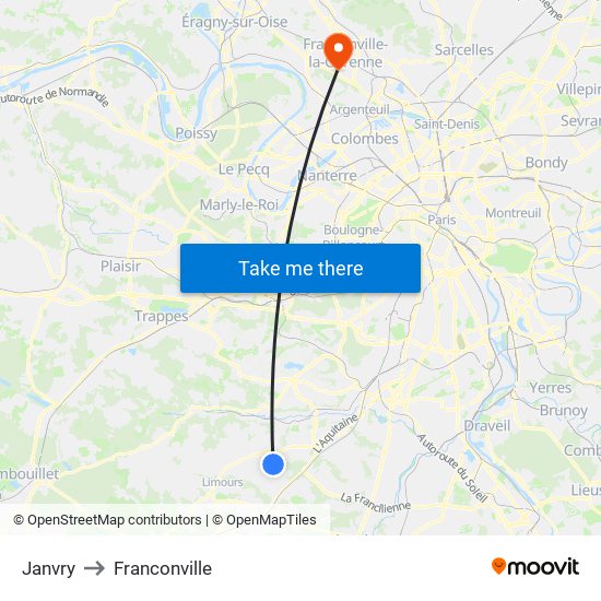 Janvry to Franconville map