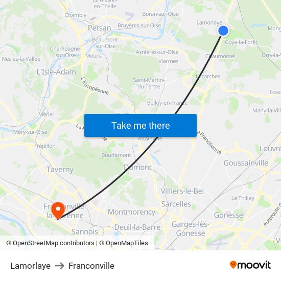 Lamorlaye to Franconville map