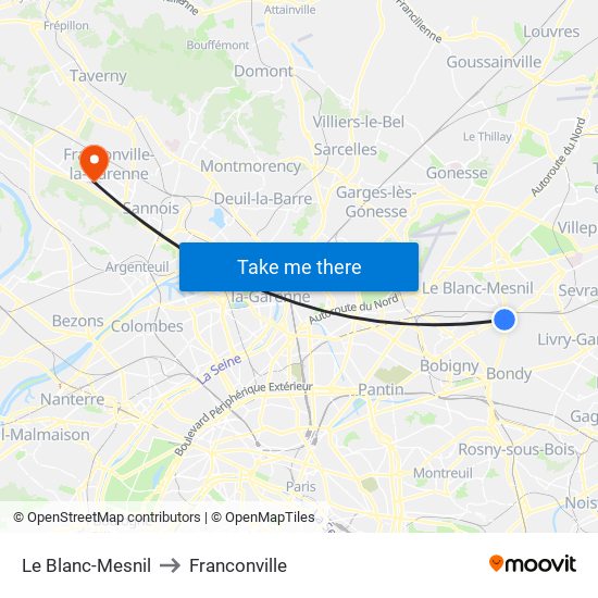 Le Blanc-Mesnil to Franconville map