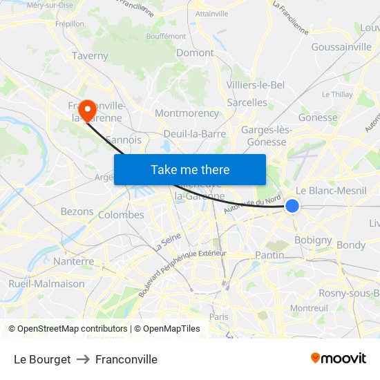 Le Bourget to Franconville map