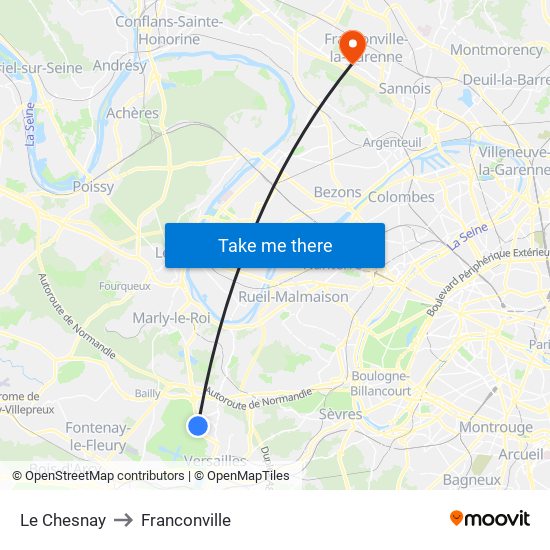 Le Chesnay to Franconville map