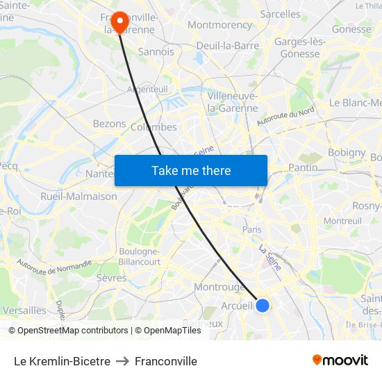 Le Kremlin-Bicetre to Franconville map