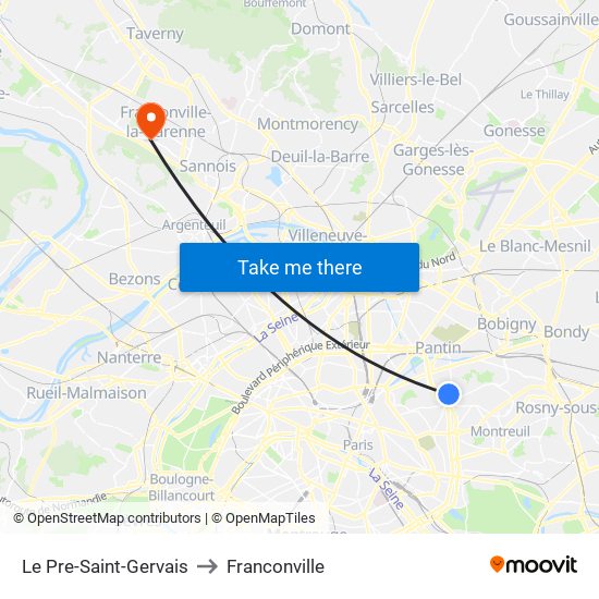 Le Pre-Saint-Gervais to Franconville map