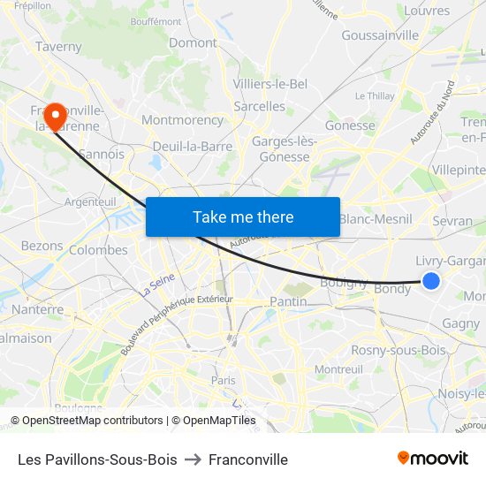 Les Pavillons-Sous-Bois to Franconville map