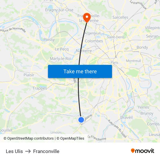 Les Ulis to Franconville map