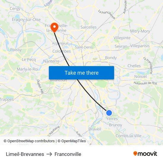 Limeil-Brevannes to Franconville map