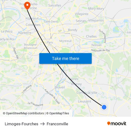 Limoges-Fourches to Franconville map