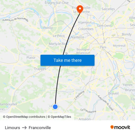 Limours to Franconville map