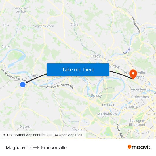 Magnanville to Franconville map