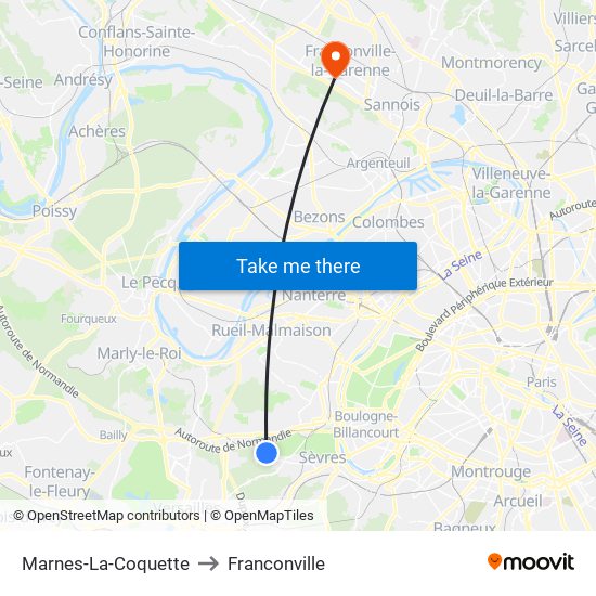 Marnes-La-Coquette to Franconville map