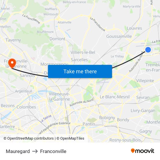 Mauregard to Franconville map