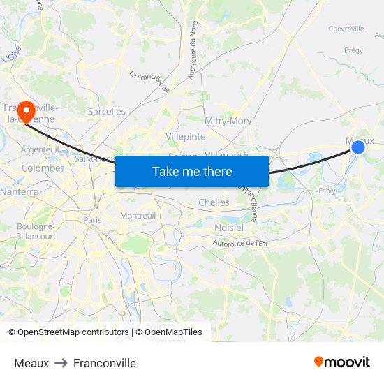 Meaux to Franconville map