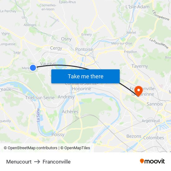 Menucourt to Franconville map