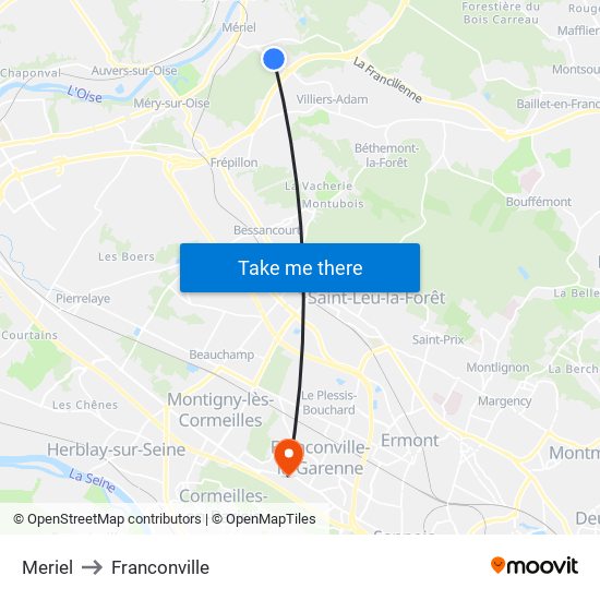 Meriel to Franconville map