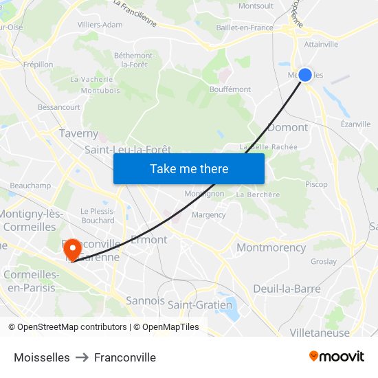 Moisselles to Franconville map