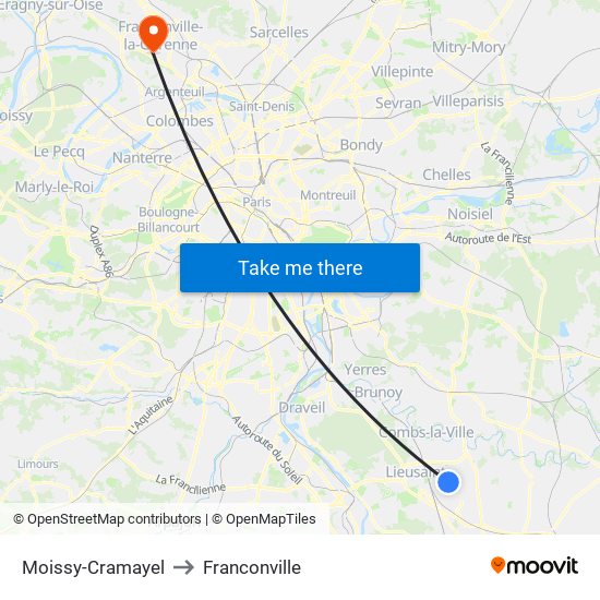 Moissy-Cramayel to Franconville map