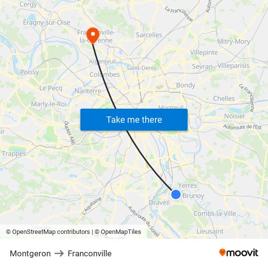 Montgeron to Franconville map