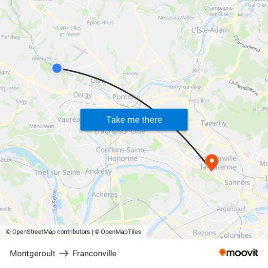 Montgeroult to Franconville map
