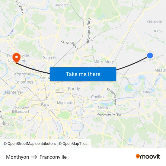 Monthyon to Franconville map