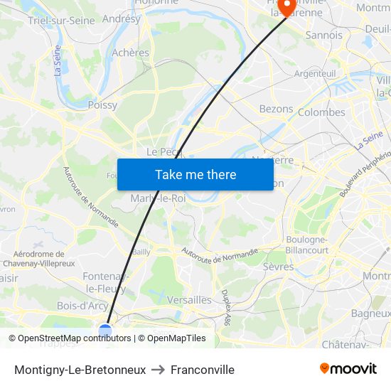 Montigny-Le-Bretonneux to Franconville map
