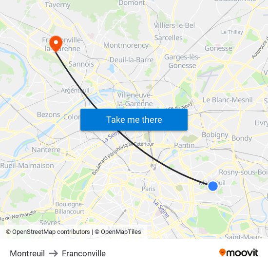 Montreuil to Franconville map
