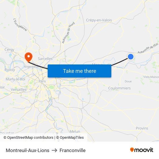 Montreuil-Aux-Lions to Franconville map