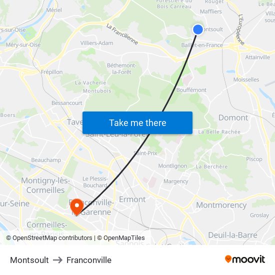 Montsoult to Franconville map