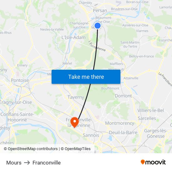 Mours to Franconville map