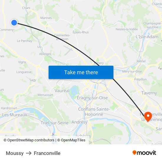 Moussy to Franconville map