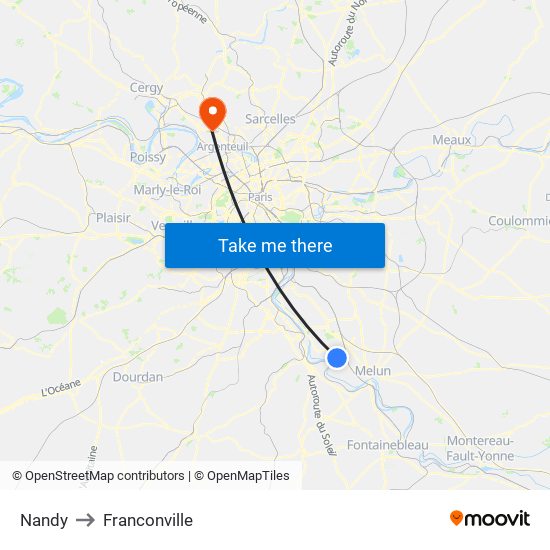 Nandy to Franconville map