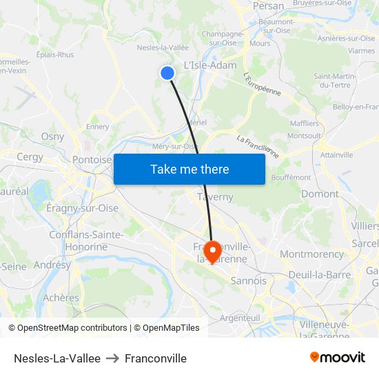 Nesles-La-Vallee to Franconville map