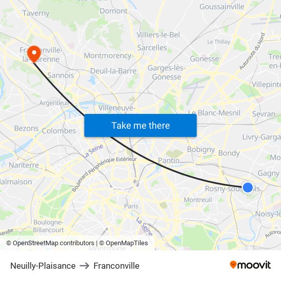 Neuilly-Plaisance to Franconville map