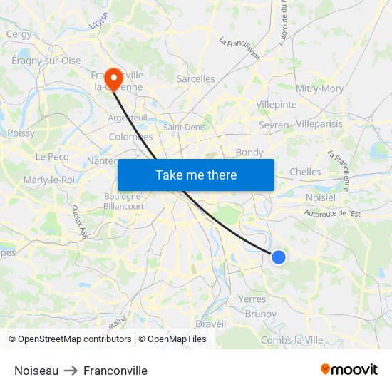 Noiseau to Franconville map