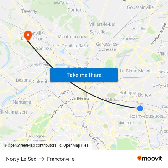 Noisy-Le-Sec to Franconville map