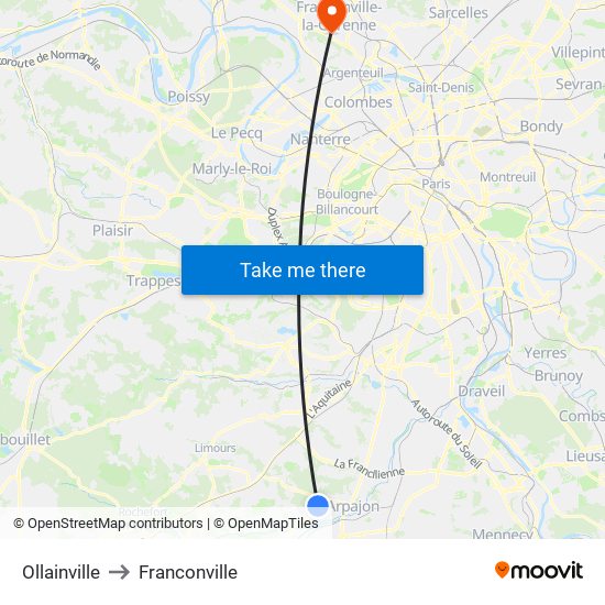 Ollainville to Franconville map