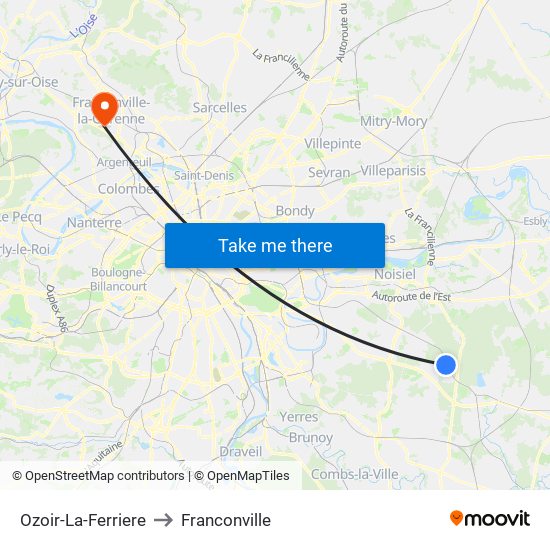 Ozoir-La-Ferriere to Franconville map