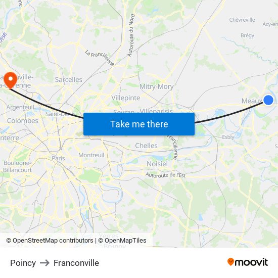 Poincy to Franconville map