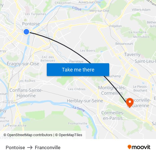 Pontoise to Franconville map