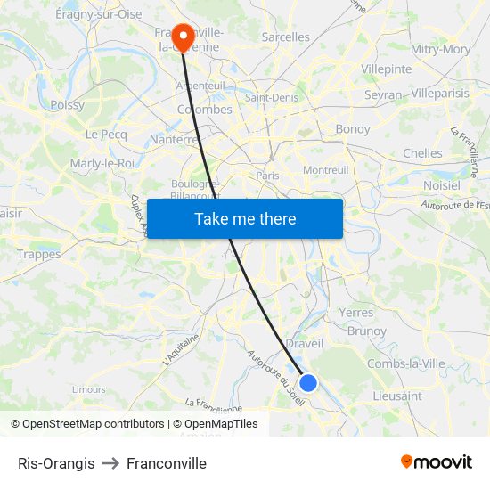 Ris-Orangis to Franconville map