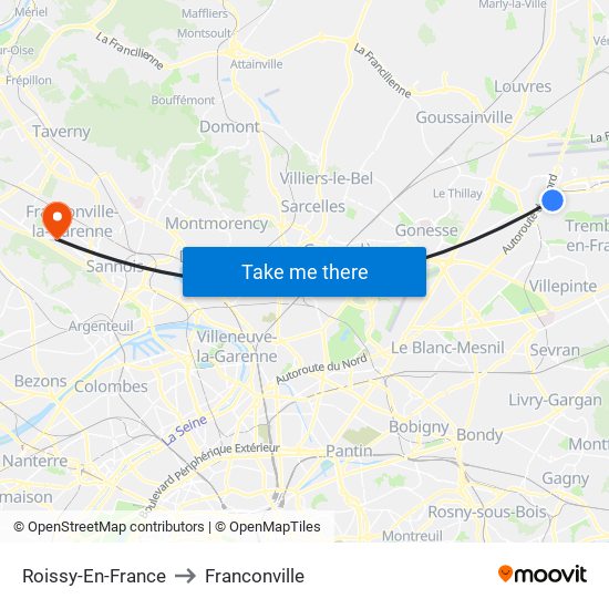 Roissy-En-France to Franconville map