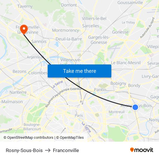 Rosny-Sous-Bois to Franconville map