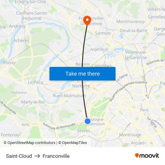 Saint-Cloud to Franconville map