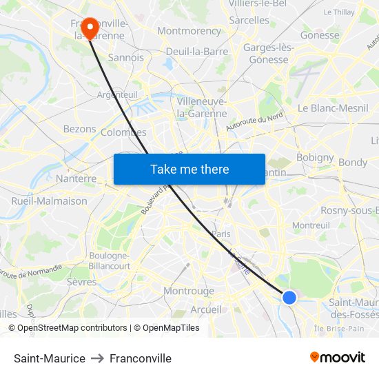 Saint-Maurice to Franconville map