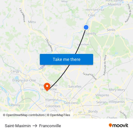 Saint-Maximin to Franconville map