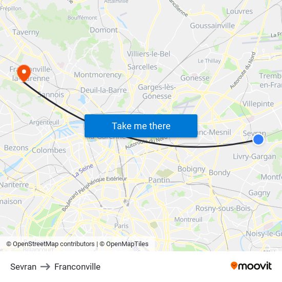 Sevran to Franconville map
