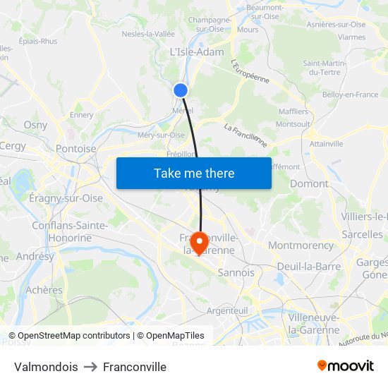 Valmondois to Franconville map