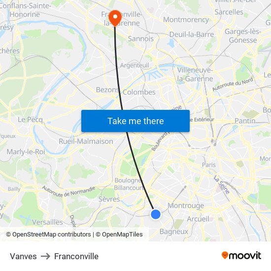 Vanves to Franconville map