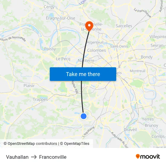 Vauhallan to Franconville map